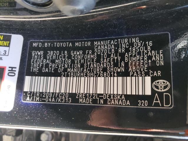 VIN 2T1BURHE9HC768014 2017 Toyota Corolla, L no.12