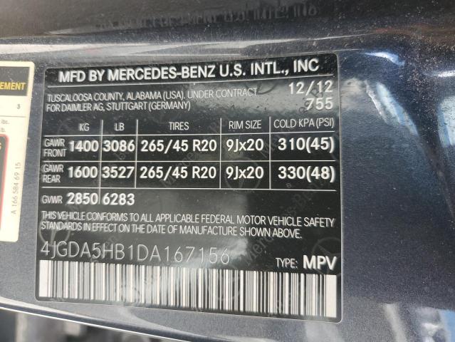 VIN 4JGDA5HB1DA167156 2013 Mercedes-Benz ML-Class, ... no.13