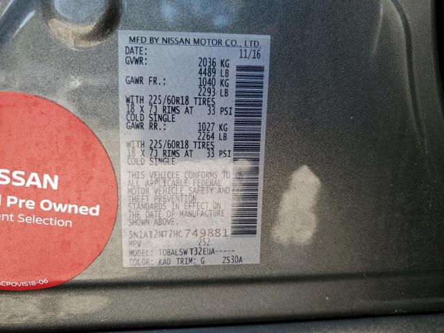5N1AT2MT7HC749881 Nissan ROGUE S