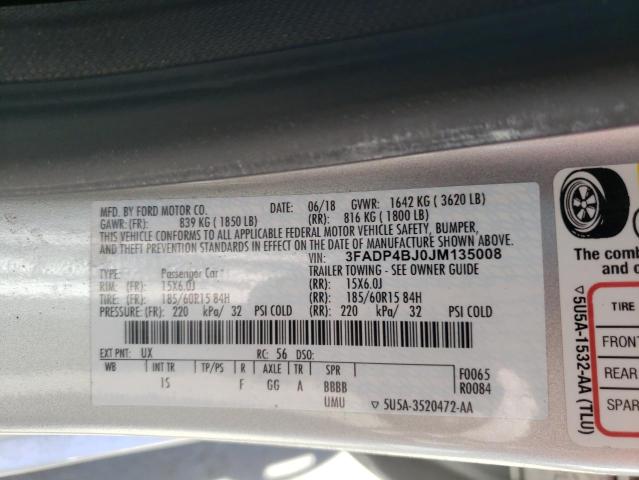 3FADP4BJ0JM135008 Ford FIESTA SE