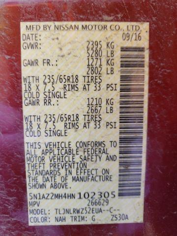 2017 NISSAN MURANO S 5N1AZ2MH4HN102305