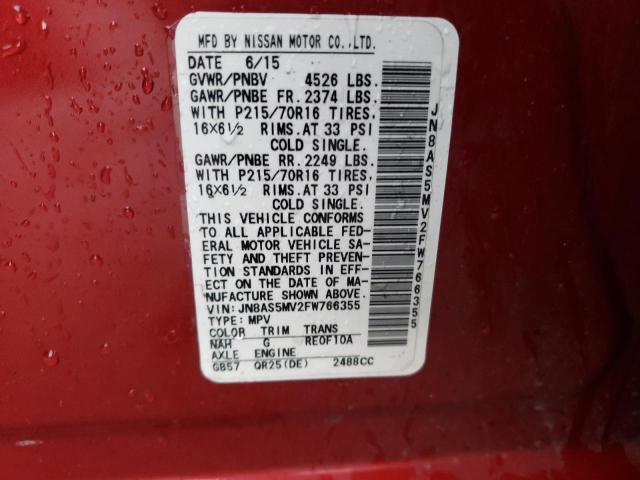 JN8AS5MV2FW766355 Nissan Rogue Select S