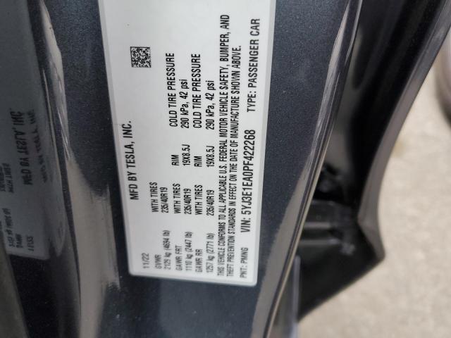 5YJ3E1EA0PF422268 Tesla MODEL 3