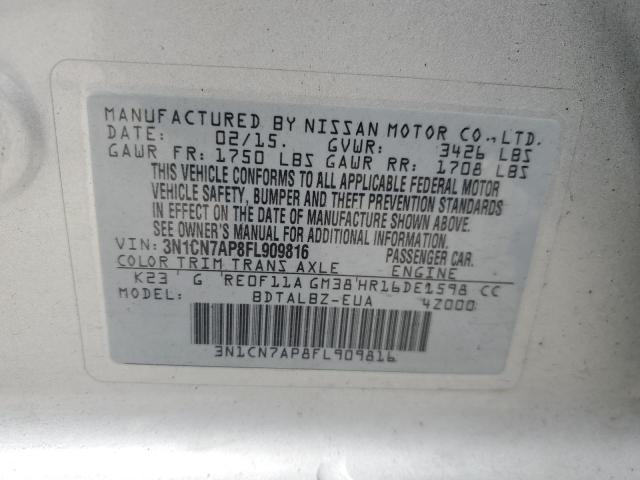 3N1CN7AP8FL909816 Nissan VERSA S