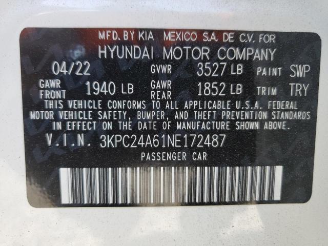 3KPC24A61NE172487 Hyundai ACCENT SE