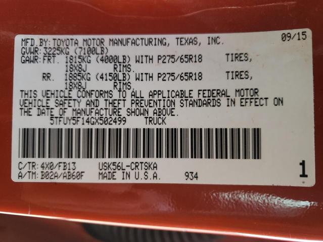 2016 TOYOTA TUNDRA - 5TFUY5F14GX502499