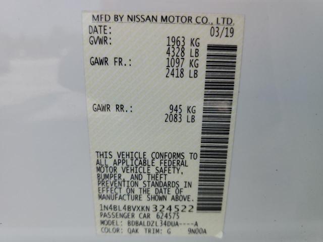1N4BL4BVXKN324522 Nissan ALTIMA S