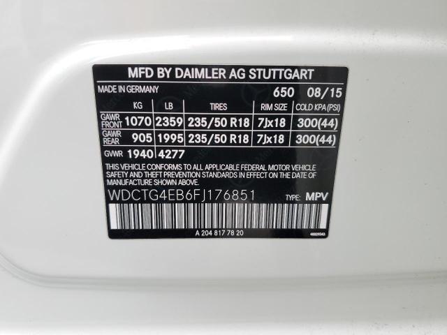 WDCTG4EB6FJ176851 Mercedes-Benz GLA 250