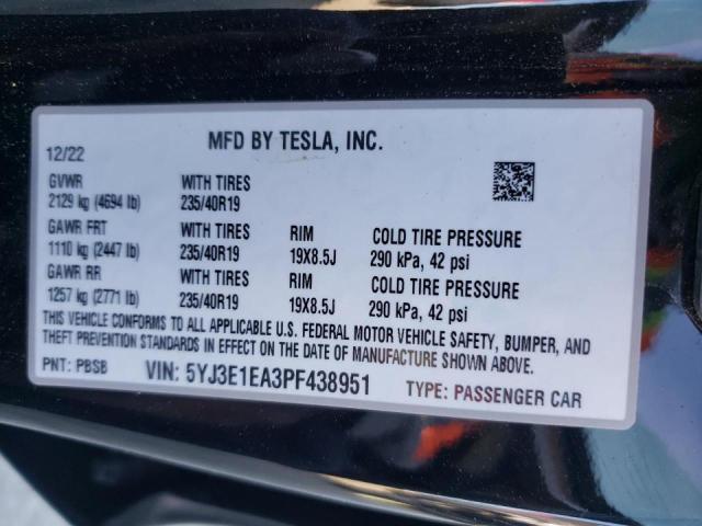 5YJ3E1EA3PF438951 Tesla MODEL 3