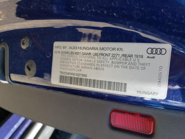 2016 AUDI TT TRUC5AFV0G1027359