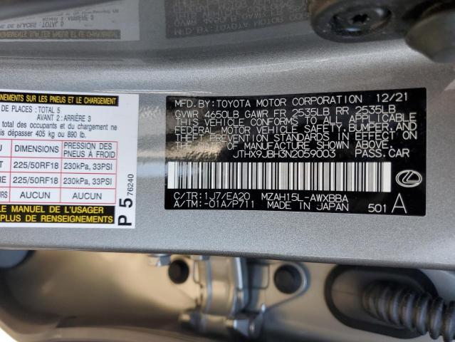 2022 LEXUS UX 250H BA JTHX9JBH3N2059003