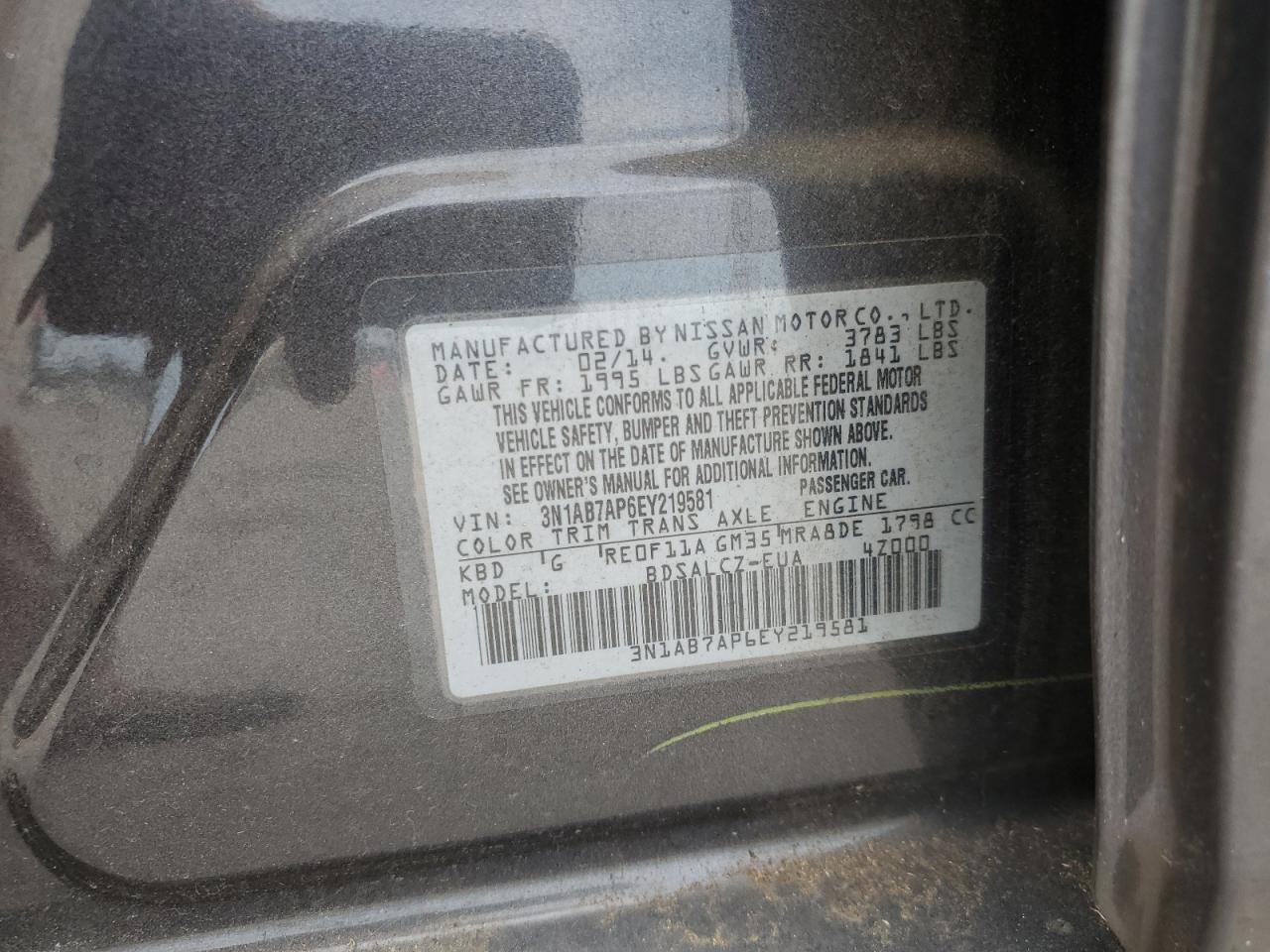 3N1AB7AP6EY219581 2014 Nissan Sentra S