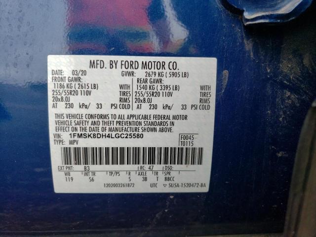 1FMSK8DH4LGC25580 Ford EXPLORER XLT