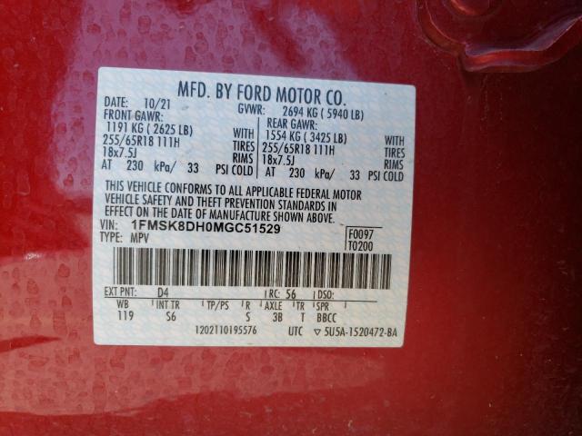 1FMSK8DH0MGC51529 Ford EXPLORER XLT