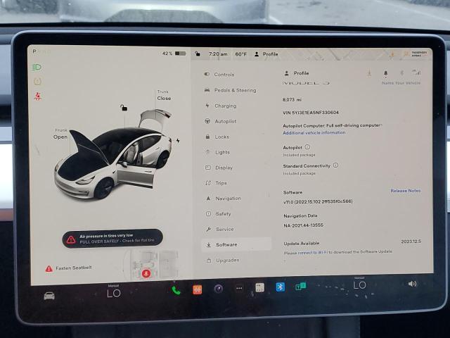 5YJ3E1EA5NF330604 Tesla MODEL 3