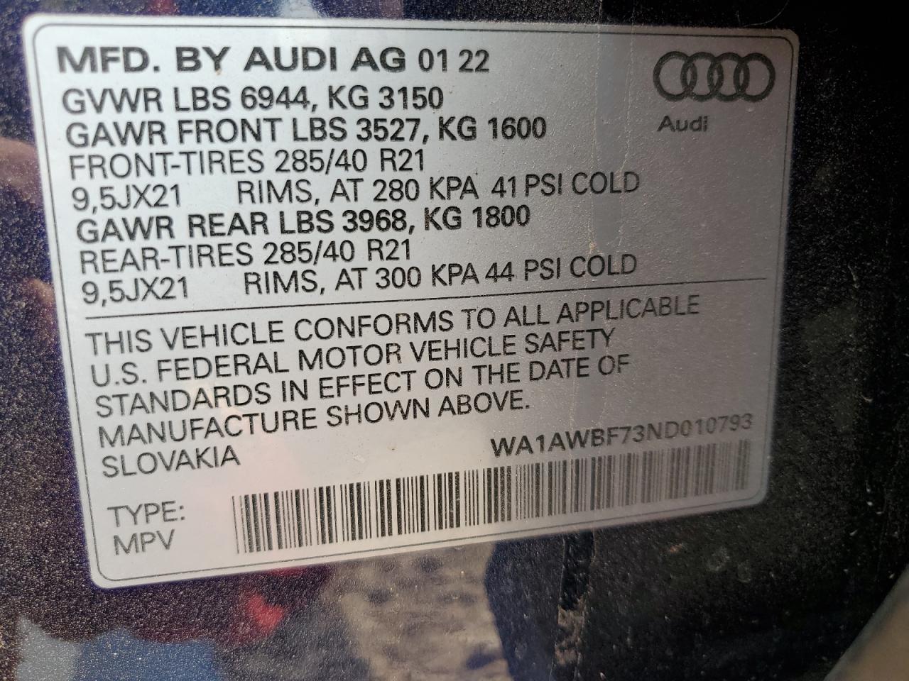 2022 Audi Sq7 Premium Plus vin: WA1AWBF73ND010793