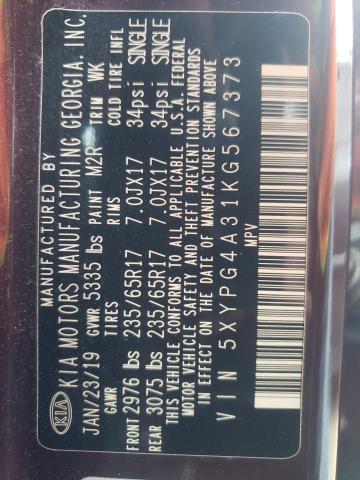 5XYPG4A31KG567373 KIA SORENTO L