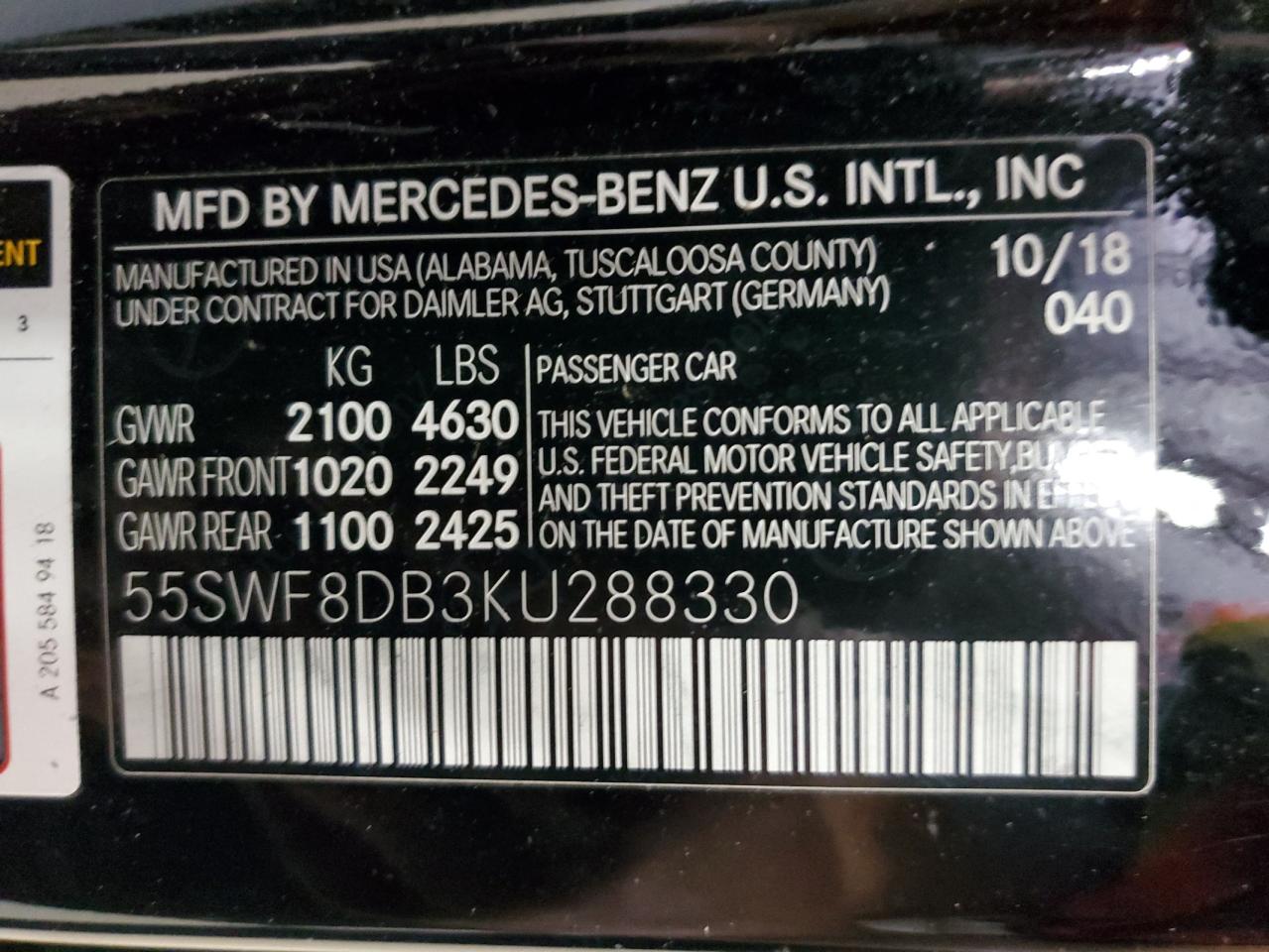 2019 Mercedes-Benz C 300 vin: 55SWF8DB3KU288330