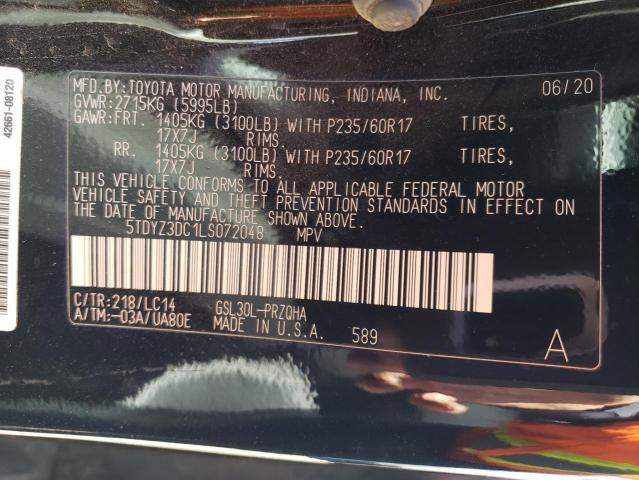 5TDYZ3DC1LS072048 Toyota SIENNA XLE