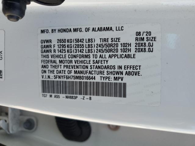 2021 HONDA PILOT BLAC - 5FNYF6H75MB016644