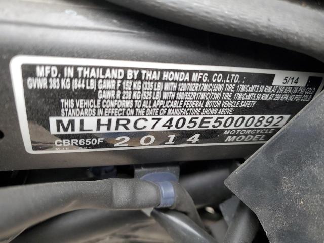 2014 HONDA CBR650 F MLHRC7405E5000892