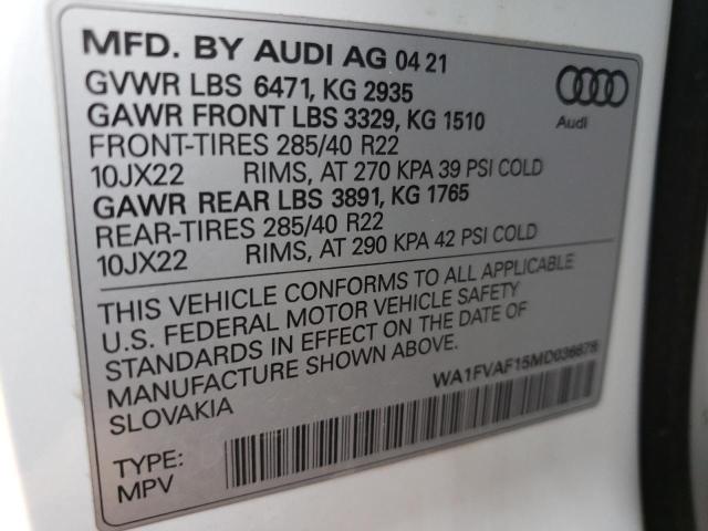2021 AUDI Q8 PRESTIG WA1FVAF15MD036678