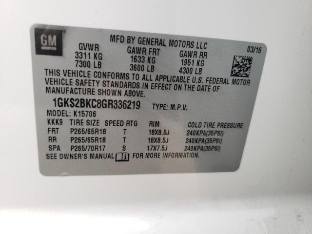 1GKS2BKC8GR336219 GMC YUKON SLT