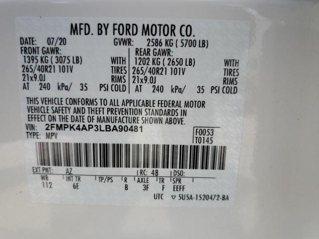 2020 FORD EDGE ST - 2FMPK4AP3LBA90481