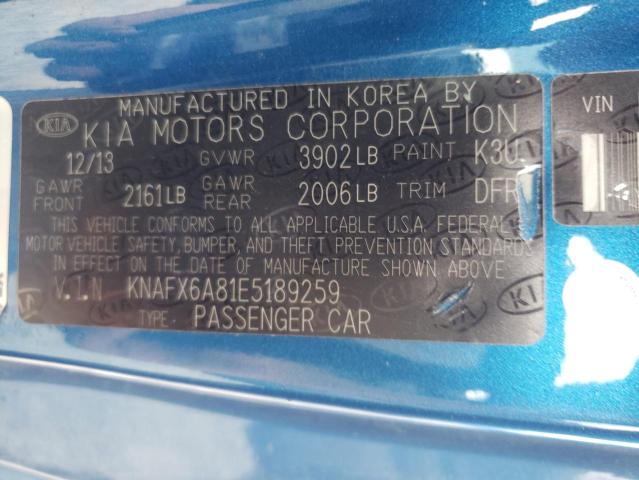 KNAFX6A81E5189259 KIA FORTE EX