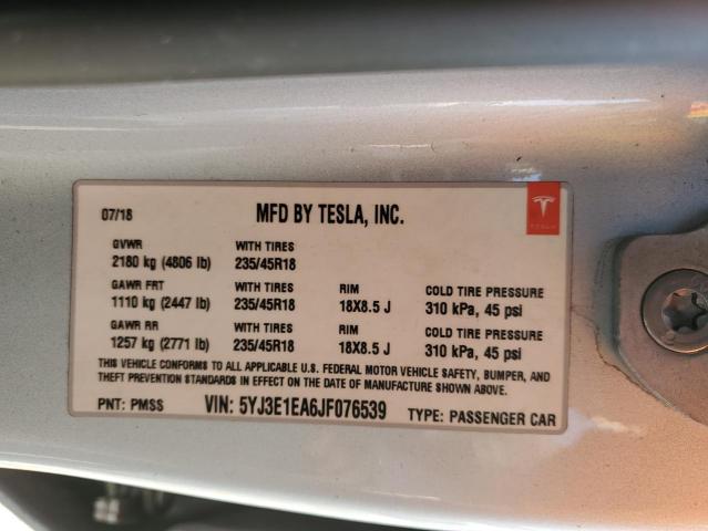 5YJ3E1EA6JF076539 Tesla MODEL 3