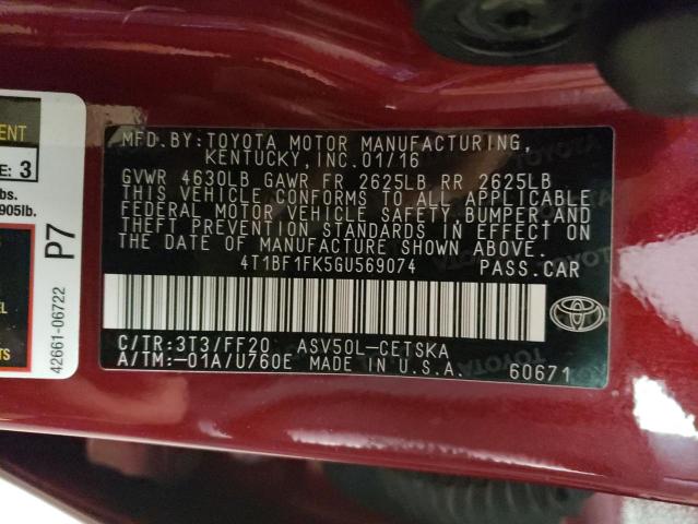 2016 TOYOTA CAMRY LE/X 4T1BF1FK5GU569074