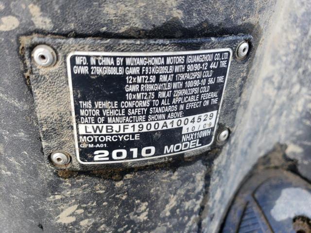 2010 HONDA NHX110 LWBJF1900A1004529