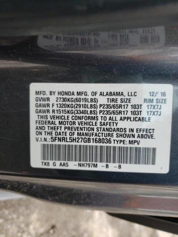 2016 HONDA ODYSSEY 5FNRL5H27GB168036