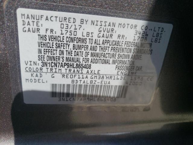 3N1CN7AP9HL865408 Nissan VERSA S