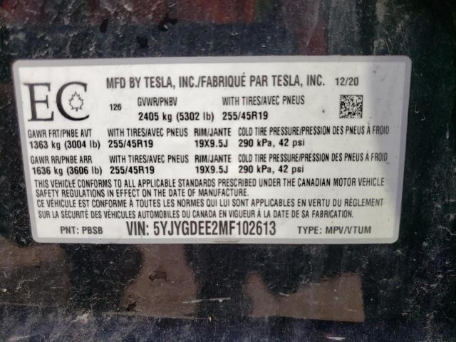 5YJYGDEE2MF102613 | 2021 TESLA MODEL Y