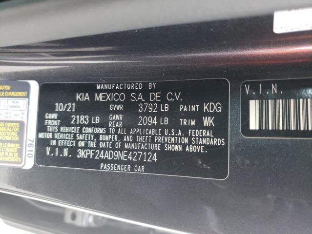3KPF24AD9NE427124 KIA FORTE FE