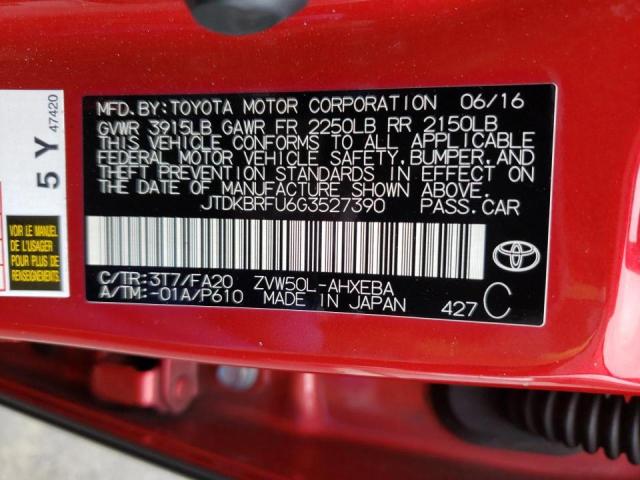 JTDKBRFU6G3527390 Toyota PRIUS