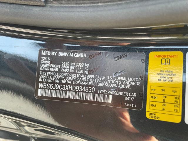 VIN: WBS6J9C3XHD934830 Auction: COPART Lot: 52531843 Location: FL - TAMPA SOUTH WBS6J9C3XHD934830 BMW M6 2017 GRAY Photo 10