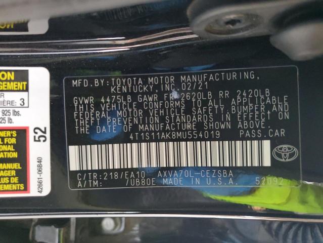 2021 TOYOTA CAMRY NIGH - 4T1S11AK8MU554019