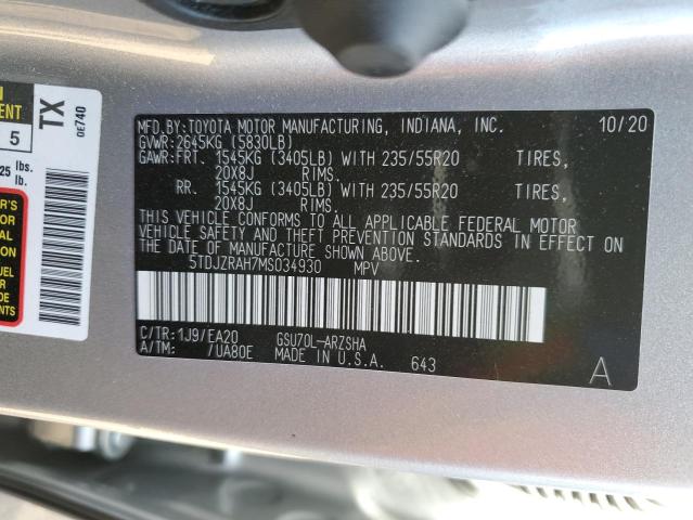 5TDJZRAH7MS034930 Toyota Highlander Xse
