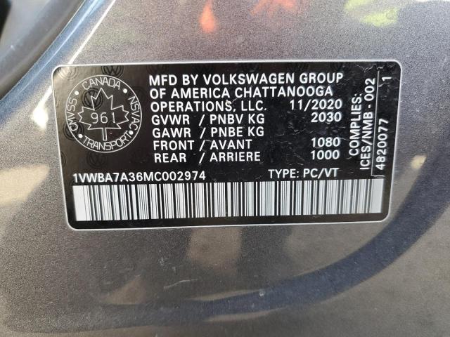 2021 VOLKSWAGEN PASSAT HIG 1VWBA7A36MC002974