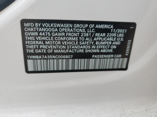 2022 VOLKSWAGEN PASSAT LIM 1VWBA7A35NC006807