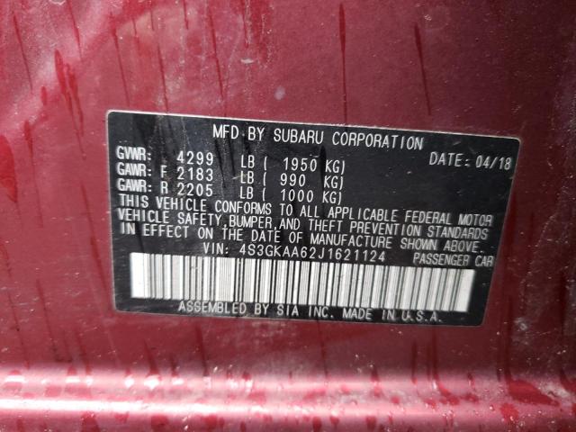 VIN: 4S3GKAA62J1621124 Auction: COPART Lot: 53256453 Location: CO - COLORADO SPRINGS 4S3GKAA62J1621124 SUBARU IMPREZA 2018 RED Photo 12