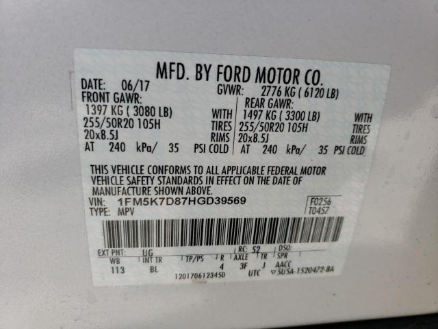 1FM5K7D87HGD39569 Ford EXPLORER XLT