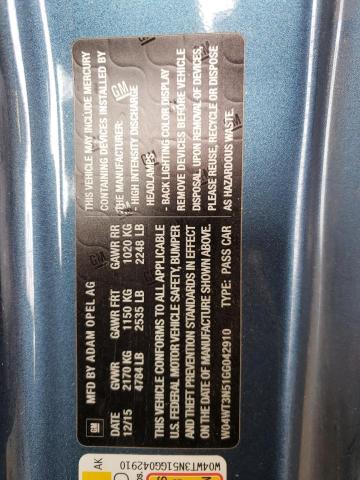 2016 BUICK CASCADA PR - W04WT3N51GG042910