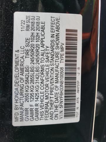 2022 HONDA PILOT SPOR 5FNYF6H33NB100508