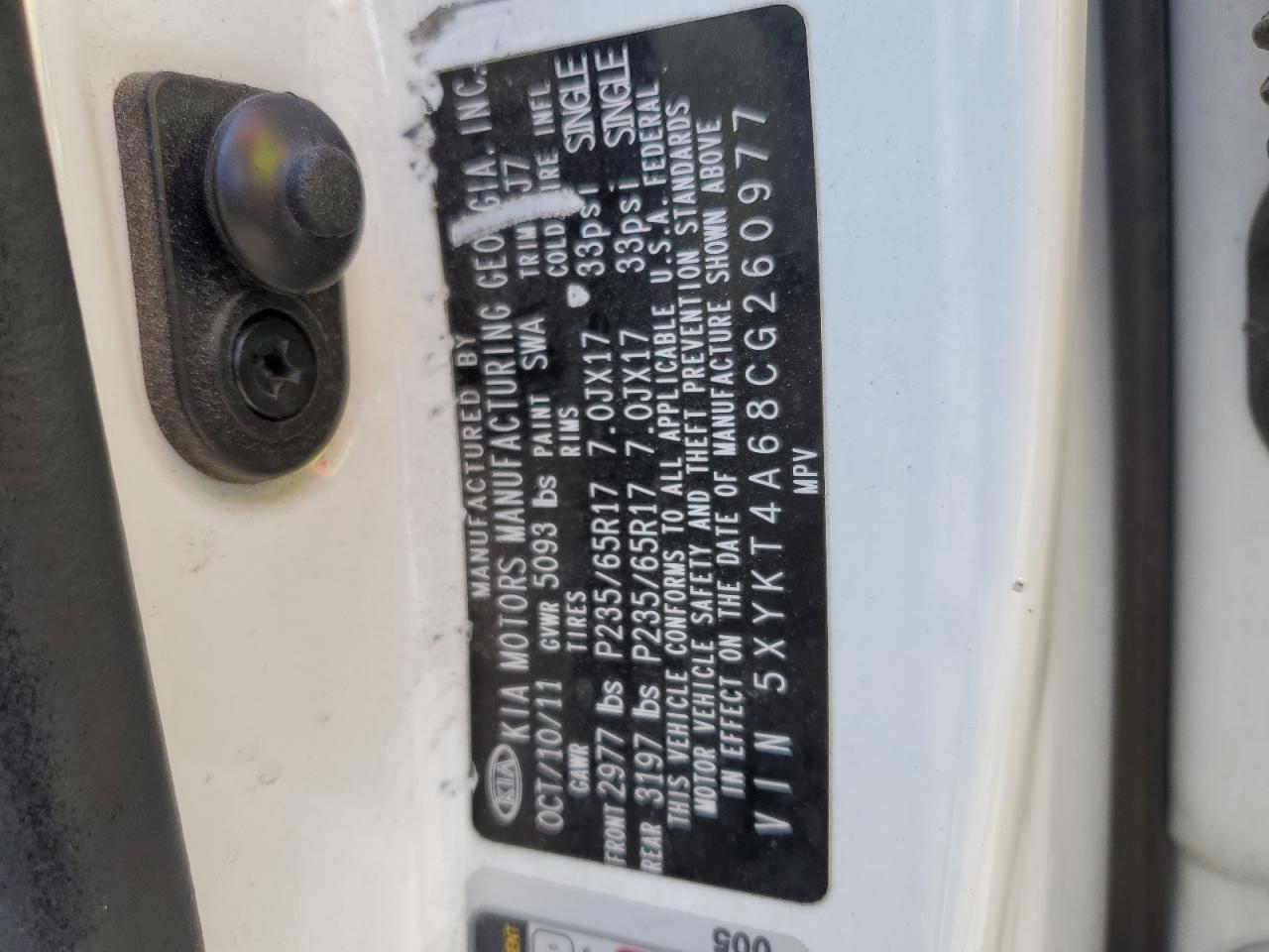 5XYKT4A68CG260977 2012 Kia Sorento Base