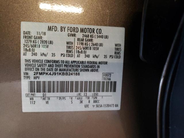 2FMPK4J91KBB24188 2019 FORD EDGE, photo no. 12