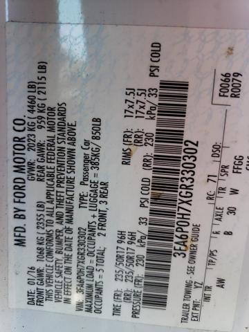 3FA6P0H7XGR330302 Ford FUSION SE