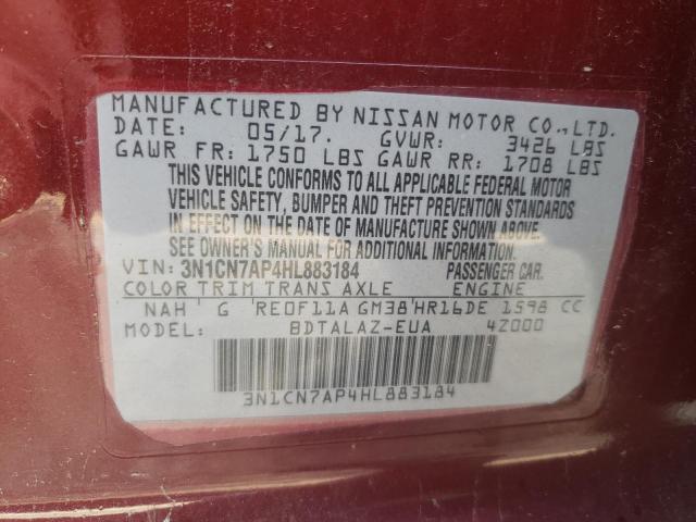 3N1CN7AP4HL883184 Nissan VERSA S